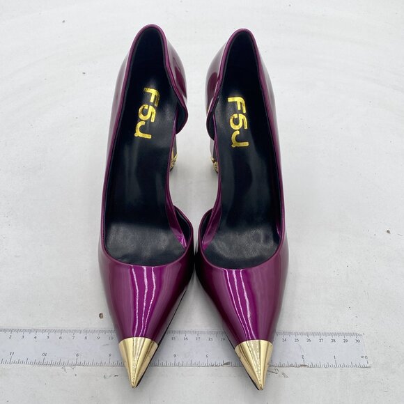 FSJ Purple Bridal Pointed Toe High Heel Crystal Pumps Slip on Wedding Thick Shoe - Picture 3 of 8